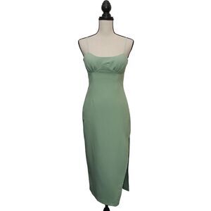 Here Comes The Sun Women's Size Med Olive Green‎ Midi Dress Sweetheart Neck Slit